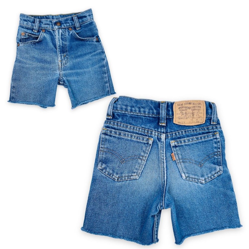 Vintage Levis 216 Orange Tab Medium Wash Cutoff Denim Jean Shorts Jorts 7 Slim